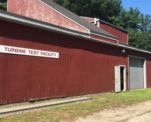 The outside of Alden's large turbine testing facility in Holden, Massachusetts